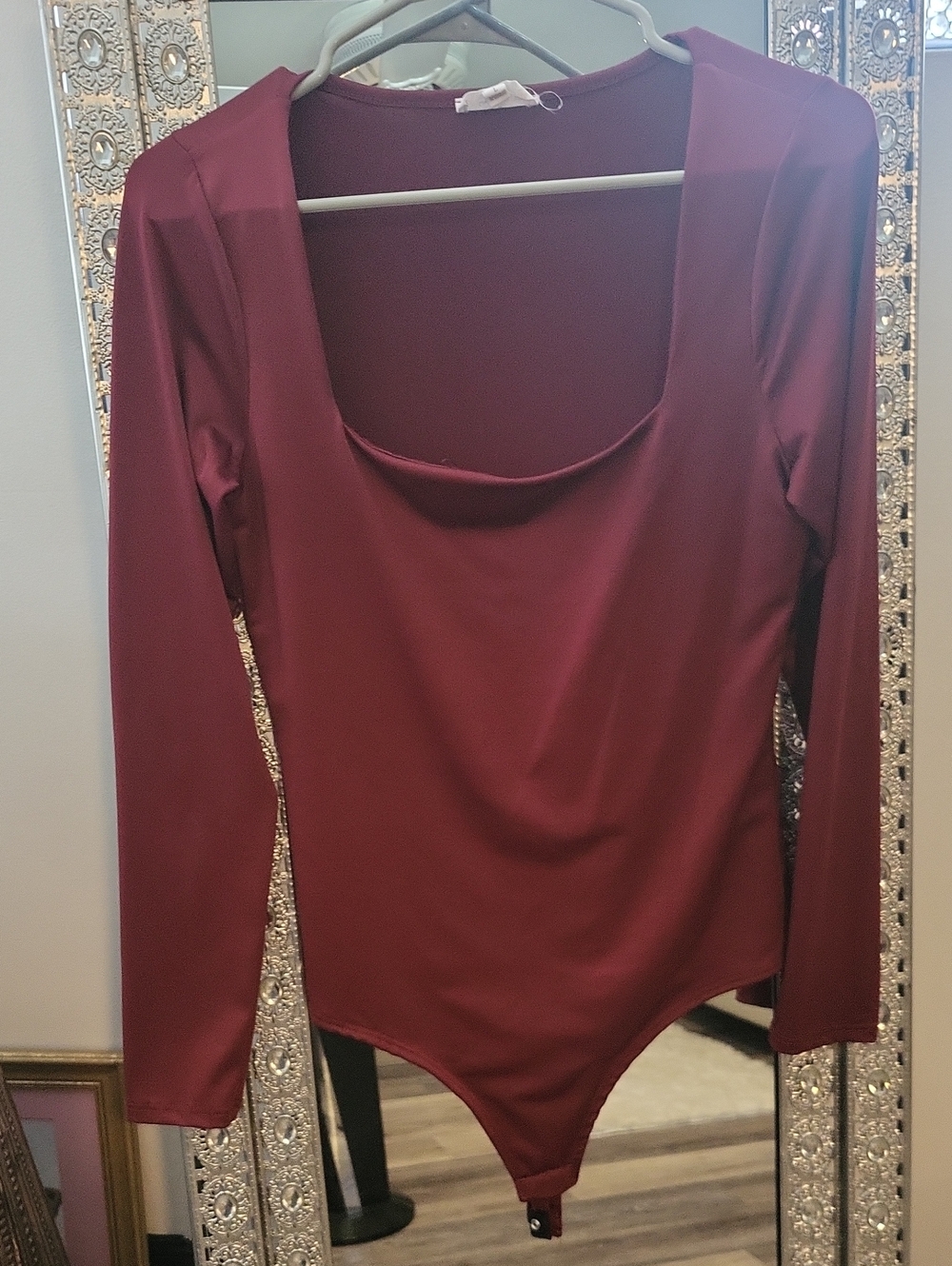 Burgundy Scoop Neck Long Sleeve Bodysuit
